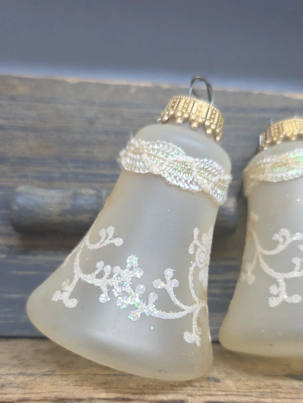 Vintage Krebs Lace Trimmed Glass Bell Ornaments